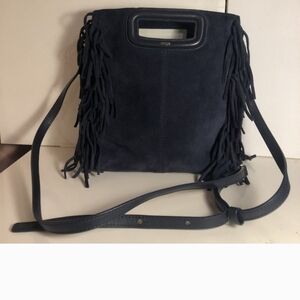 Maje M Bag, Navy Blue Suede Fringe, Medium